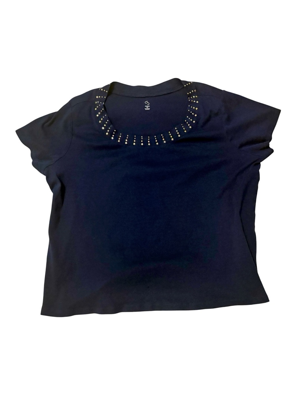 Woman Navy Blue Studded Scoop Neck Top Plus Size 2X
